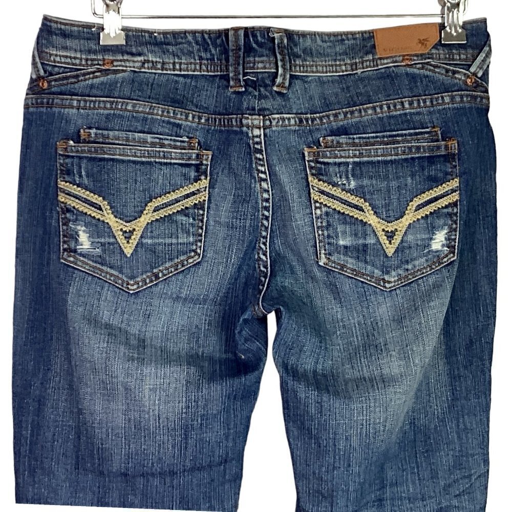 Vigoss Women 11 JR Distressed Cuffed Capri Jeans Blue Cotton Spandex Creased